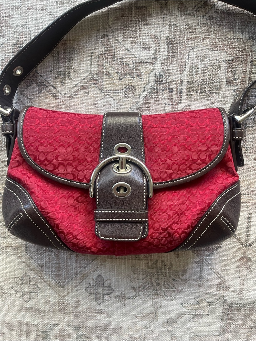 Coach Y2K Red SoHo Hobo Mini Flap Canvas Monogram Bag - Picture 12 of 15